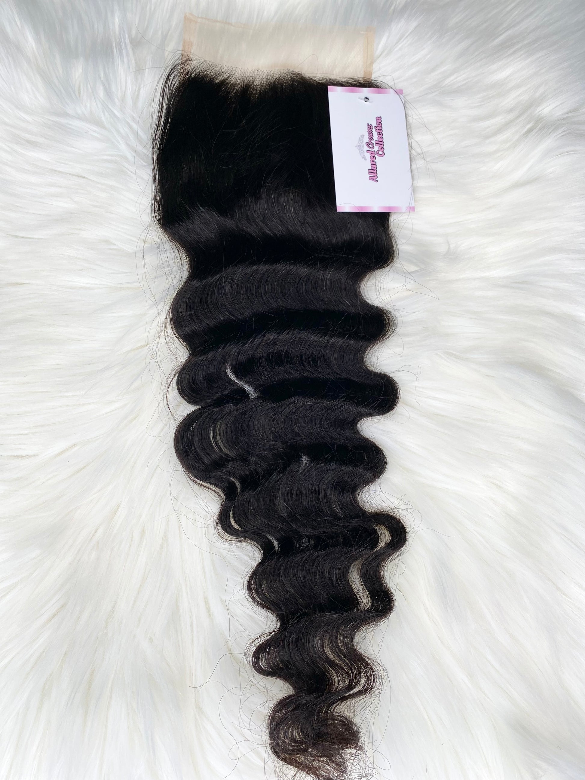 Loose Deep Wave Closure, Loose Deep Wave Closure, Loose Deep Wave Hair Extensions, 4x4 Closure, 5x5 Closure, Tangle-Free Hair Extensions, Allured Crowns Collection, virgin human hair closure, virgin hair closure