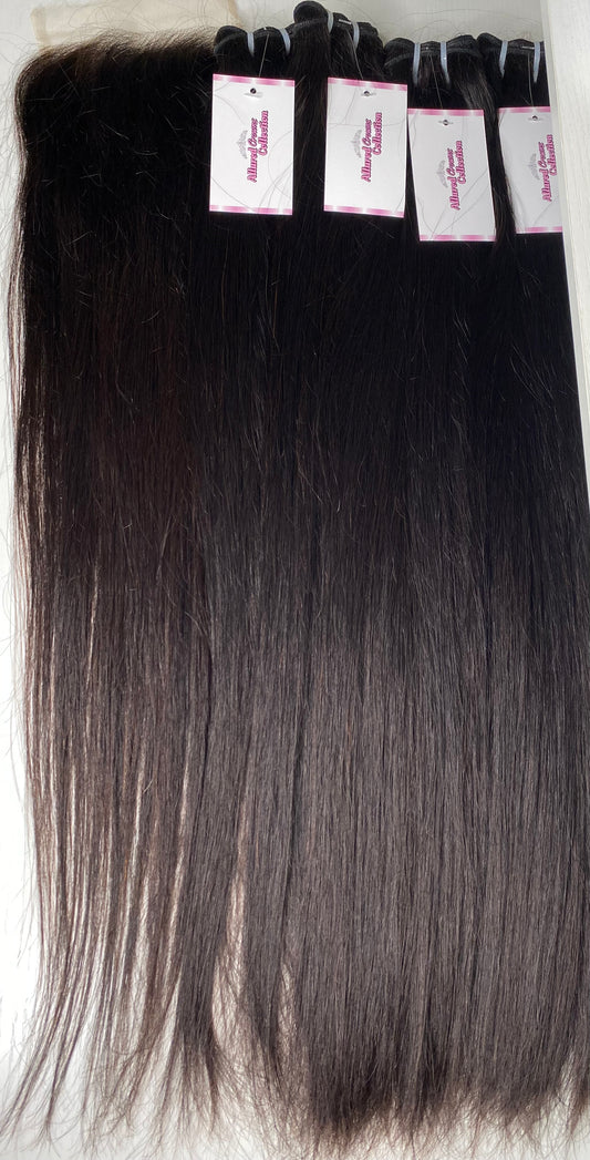 Straight Bundle Deal- 24,24,24,24 w/ Closure- 20” (Hair on Hand)