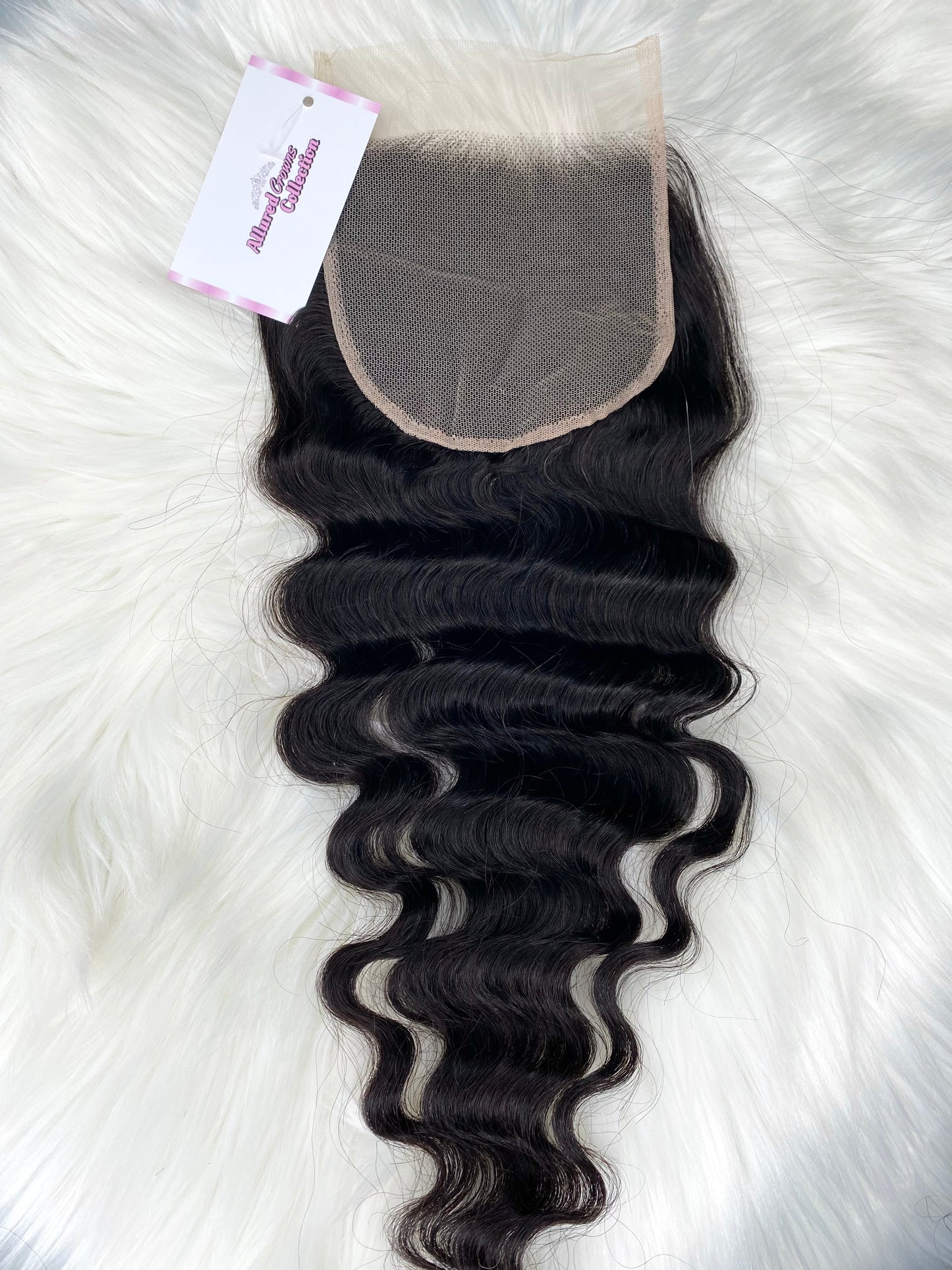 Loose Deep Wave Closure, Loose Deep Wave Closure, Loose Deep Wave Hair Extensions, 4x4 Closure, 5x5 Closure, Tangle-Free Hair Extensions, Allured Crowns Collection, virgin human hair closure, virgin hair closure