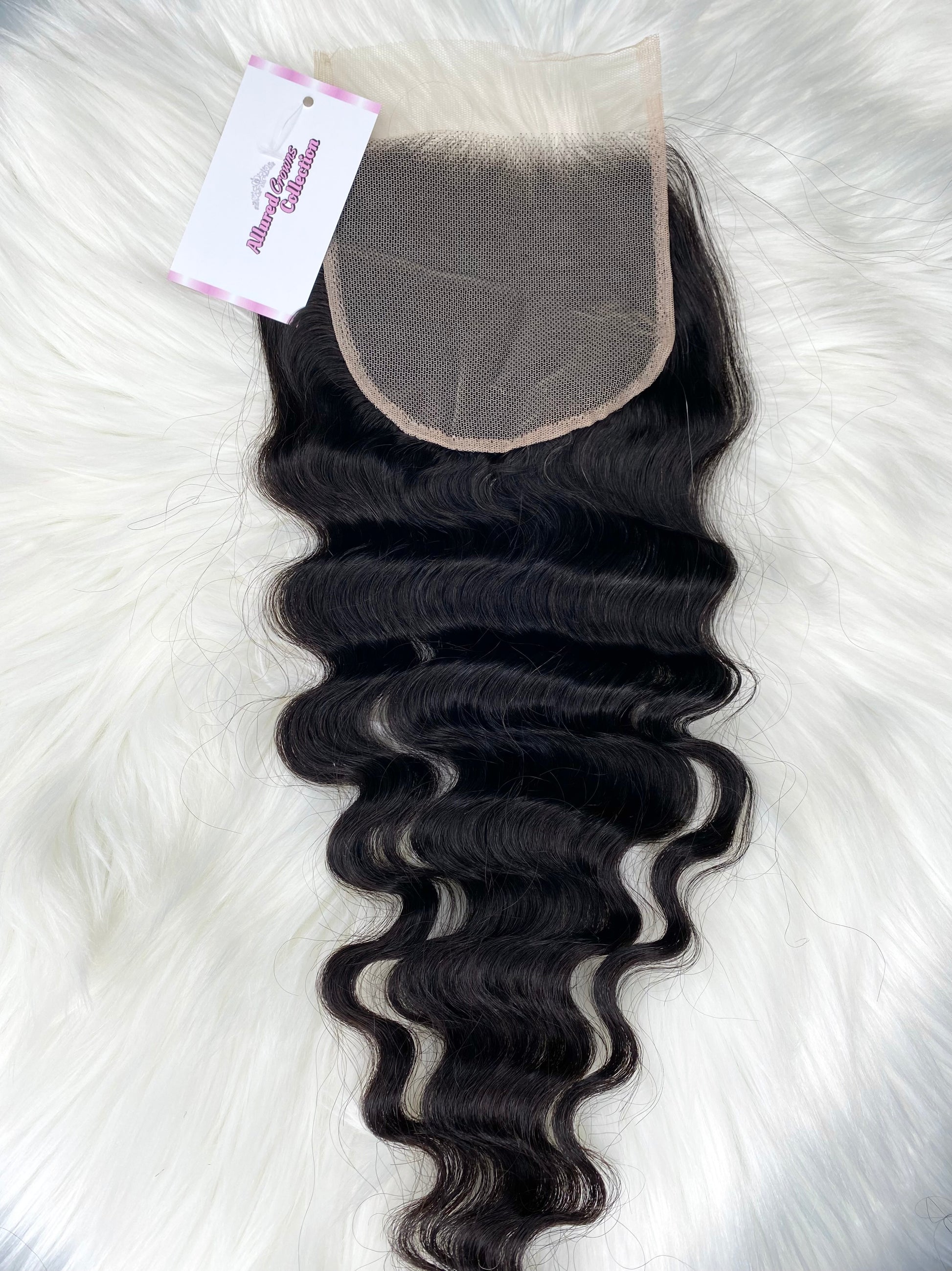 Loose Deep Wave Closure, Loose Deep Wave Closure, Loose Deep Wave Hair Extensions, 4x4 Closure, 5x5 Closure, Tangle-Free Hair Extensions, Allured Crowns Collection, virgin human hair closure, virgin hair closure