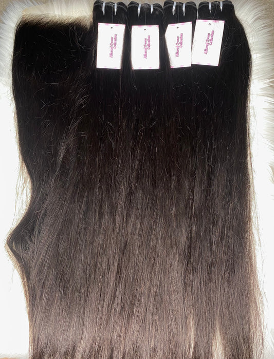Straight Bundle Deal- 24,24,24,24 w/ Closure- 20” (Ready To Ship)